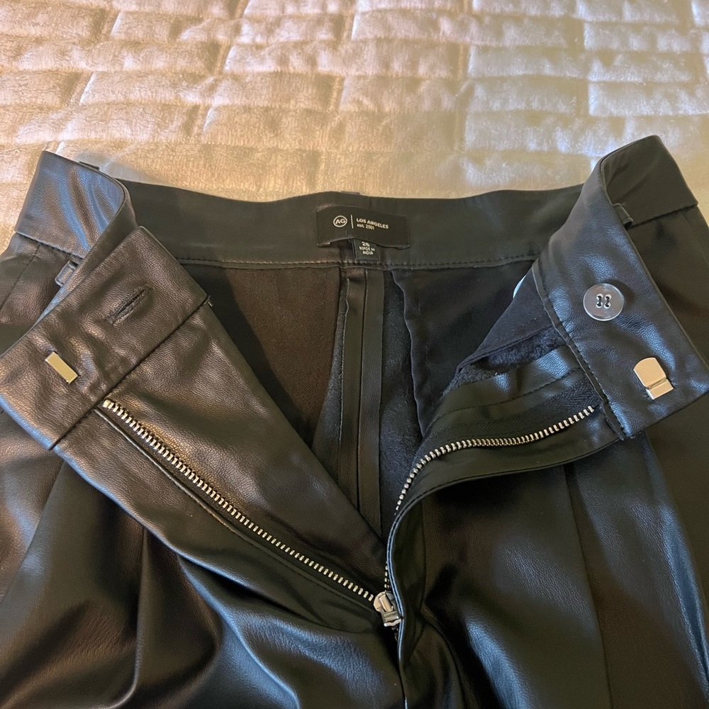 AG Jeans Black Faux Leather high Rise Pleated Trousers